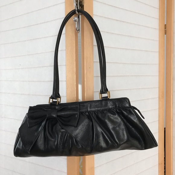 HOBO bow top handle bag smooth Black leather - Picture 2 of 8